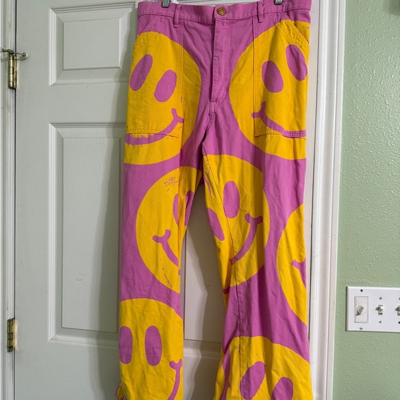 Big Bud Press Smiley Face Pants - Purple and Yellow